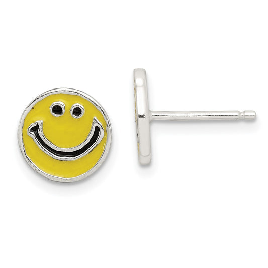 Sterling Silver Enameled Happy Face Post Earrings