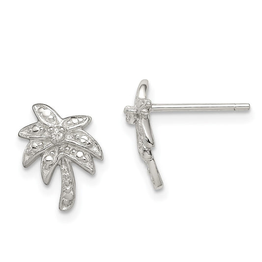 Sterling Silver CZ Palm Tree Post Earrings