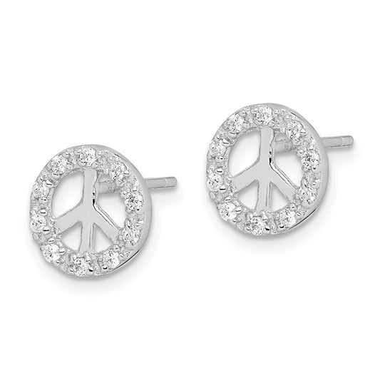 Sterling Silver Small CZ Peace Symbol Post Earrings