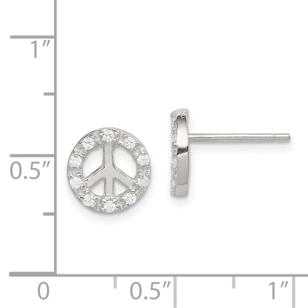 Sterling Silver Small CZ Peace Symbol Post Earrings