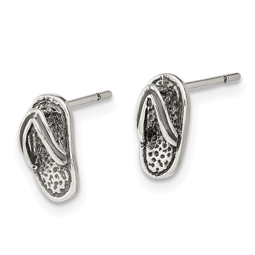 Sterling Silver Antiqued Flip Flop Post Earrings