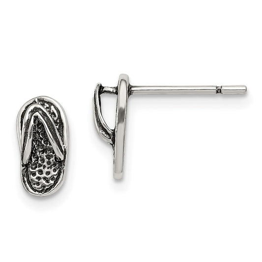 Sterling Silver Antiqued Flip Flop Post Earrings