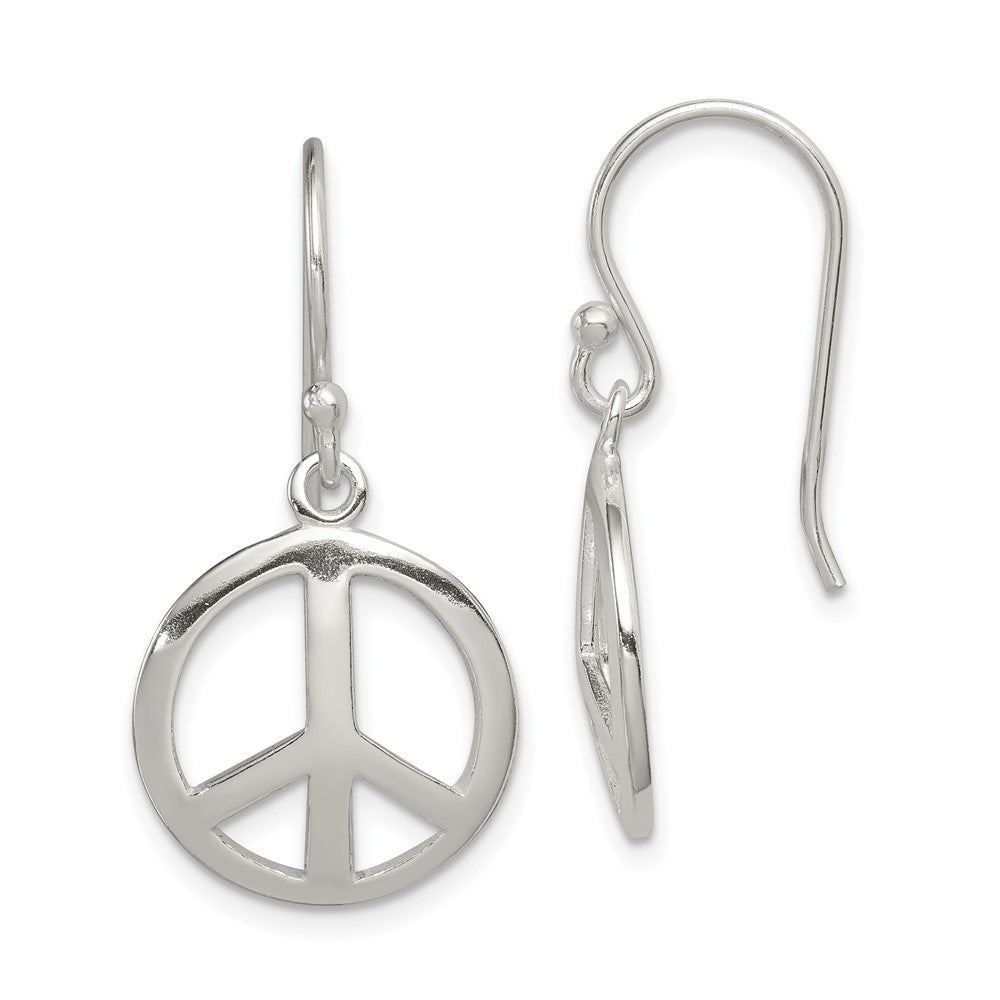 Sterling Silver Polished Peace Dangle Earrings