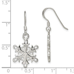 Sterling Silver Polished Satin CZ Snowflake Dangle Earrings