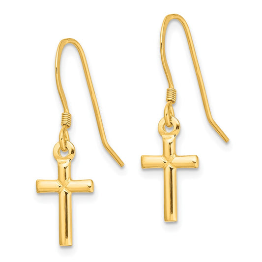 Yellow Gold-plated Sterling Silver Polished Cross Shepherd Hook Earrings