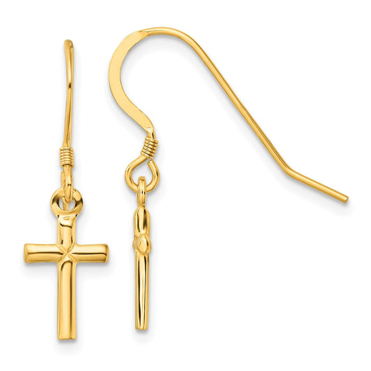 Yellow Gold-plated Sterling Silver Polished Cross Shepherd Hook Earrings
