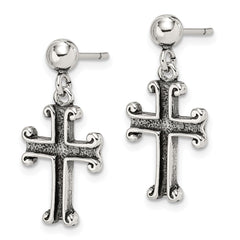 Sterling Silver Antiqued Cross Post Earrings