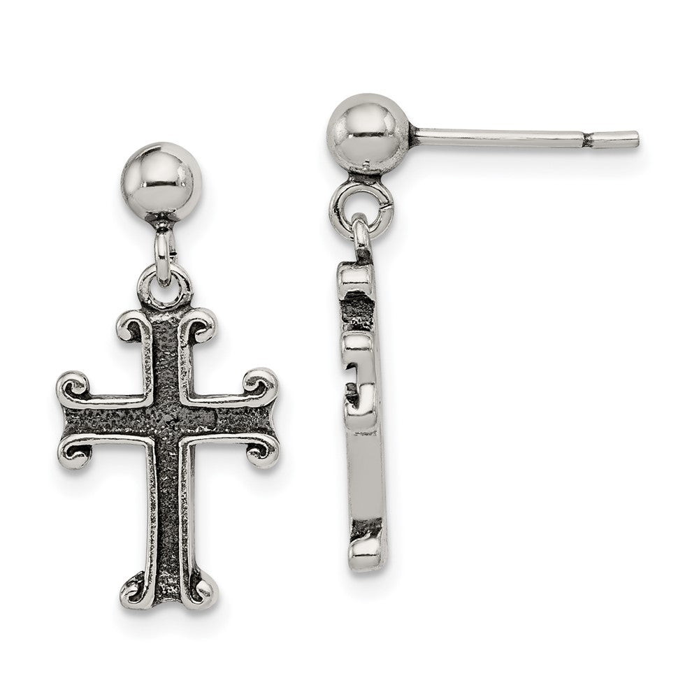 Sterling Silver Antiqued Cross Post Earrings