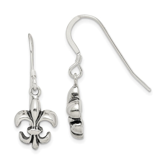 Sterling Silver Antiqued Fleur De Lis Earrings