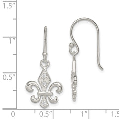 Sterling Silver White CZ Accented Fleur de Lis Dangle Earrings