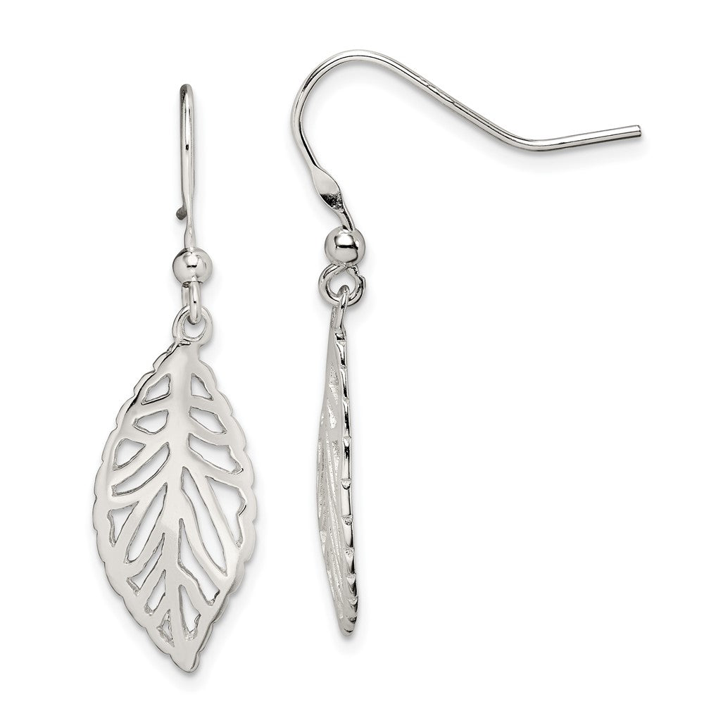 Sterling Silver Polished Leaf Dangle Earrings