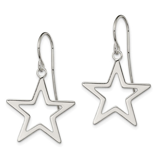 Sterling Silver Polished Star Dangle Earrings