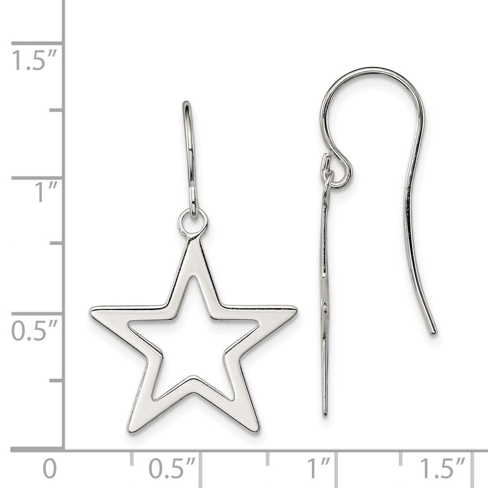 Sterling Silver Polished Star Dangle Earrings