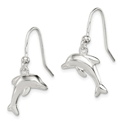 Sterling Silver Polished Dolphin Dangle Earrings