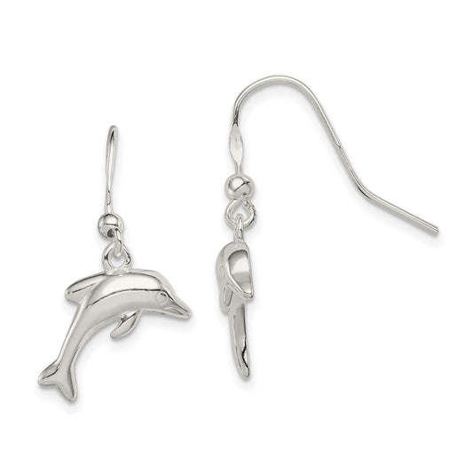 Sterling Silver Polished Dolphin Dangle Earrings