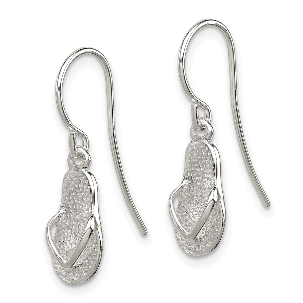 Sterling Silver Polished Textured Sandal Dangle Earrings