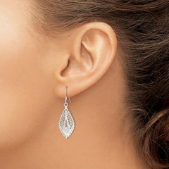 Sterling Silver Polished and Diamond-cut Fancy Filigree Teardrop Dangle Earrings