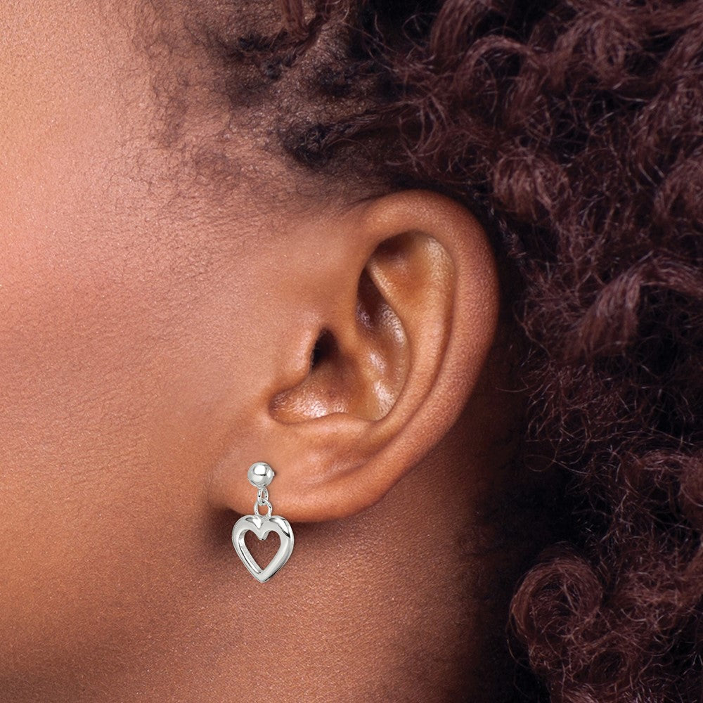 Sterling Silver Polished Dangle Heart Post Earrings