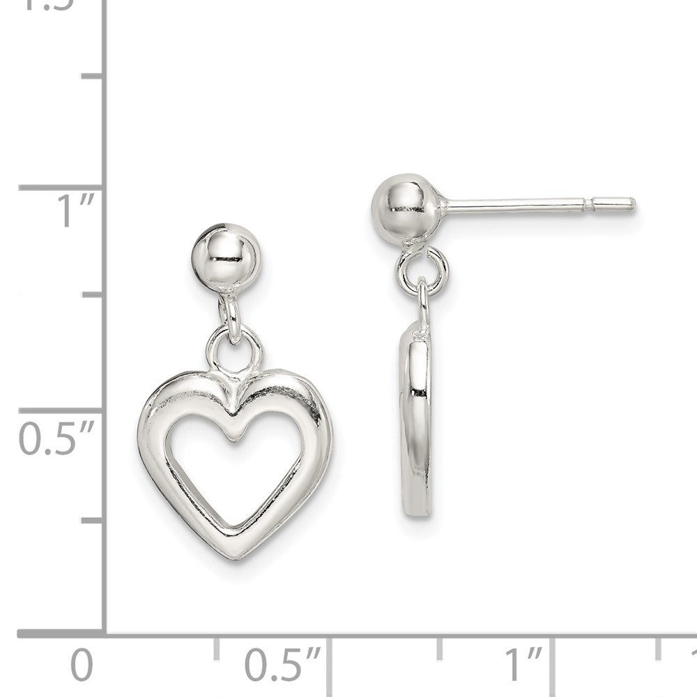 Sterling Silver Polished Dangle Heart Post Earrings
