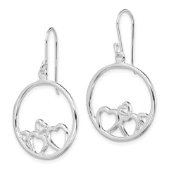 Sterling Silver Polished Open Hearts Circle Dangle Earrings