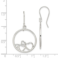 Sterling Silver Polished Open Hearts Circle Dangle Earrings
