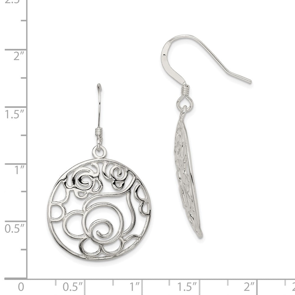 Sterling Silver Polished Round Fancy Dangle Earrings