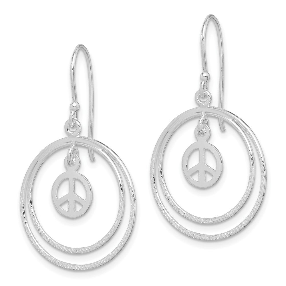 Sterling Silver Circles with Small Peace Symbol Dangle Earrings