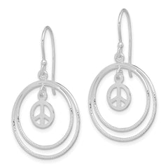 Sterling Silver Circles with Small Peace Symbol Dangle Earrings