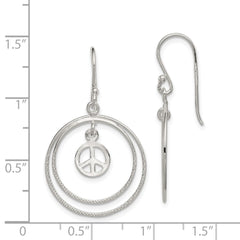 Sterling Silver Circles with Small Peace Symbol Dangle Earrings