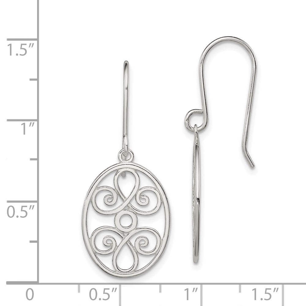 Sterling Silver Polished Oval Filigree Dangle Earrings