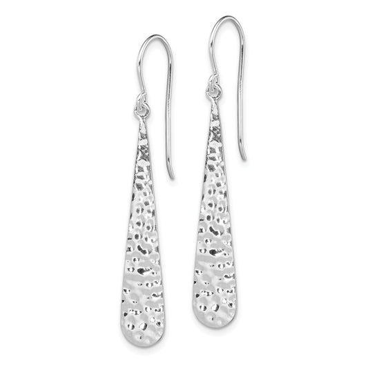 Rhodium-plated Sterling Silver Hammered Teardrop Dangle Earrings