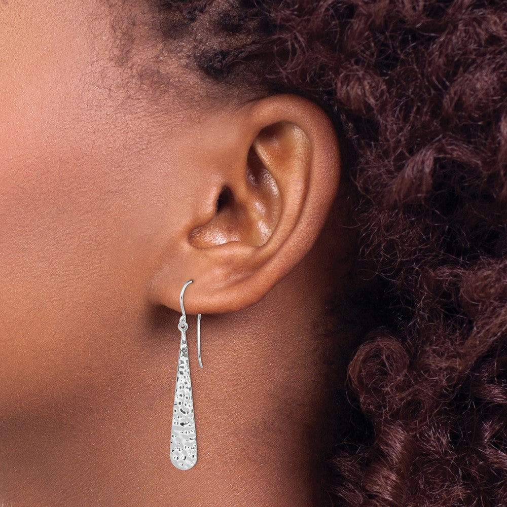 Rhodium-plated Sterling Silver Hammered Teardrop Dangle Earrings