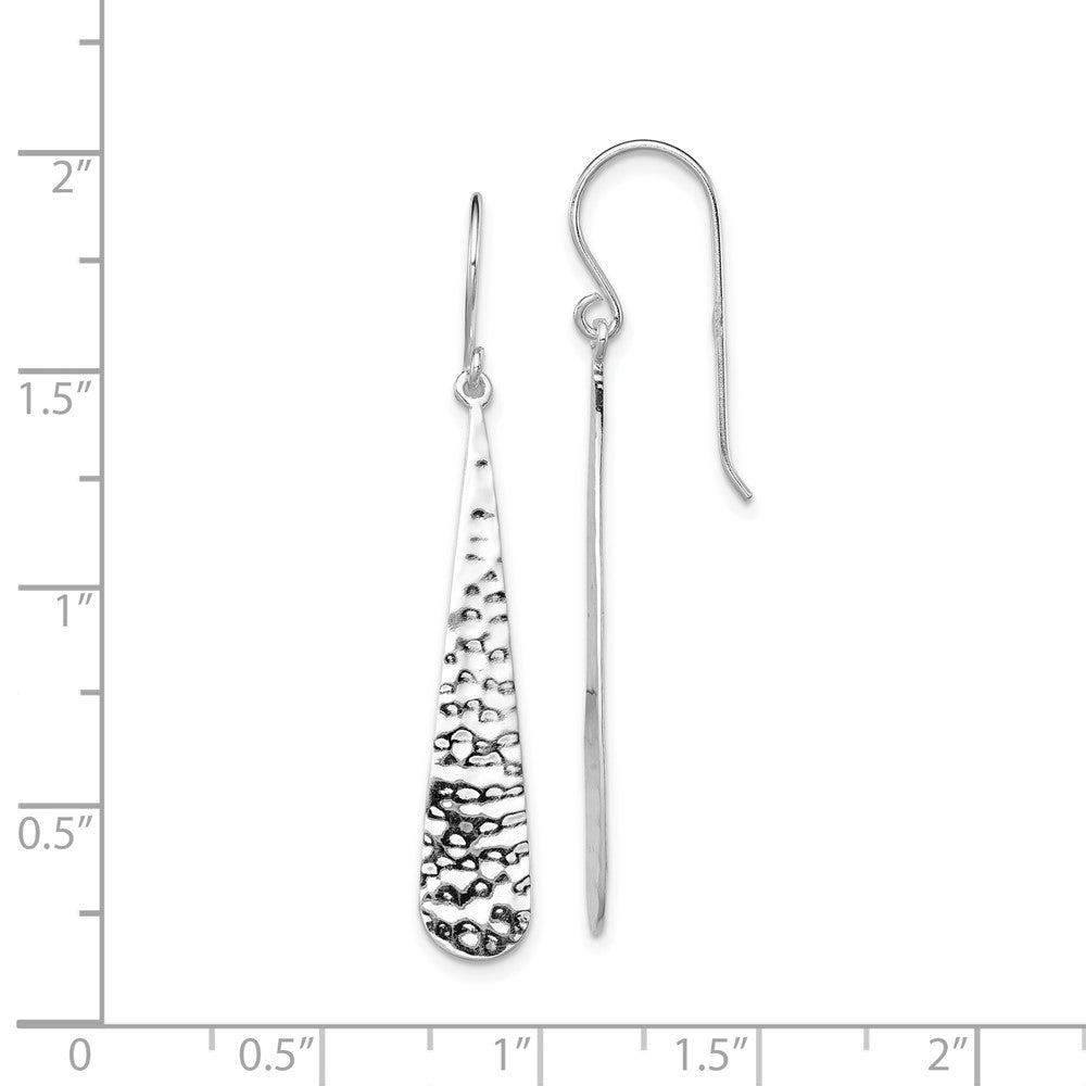 Rhodium-plated Sterling Silver Hammered Teardrop Dangle Earrings