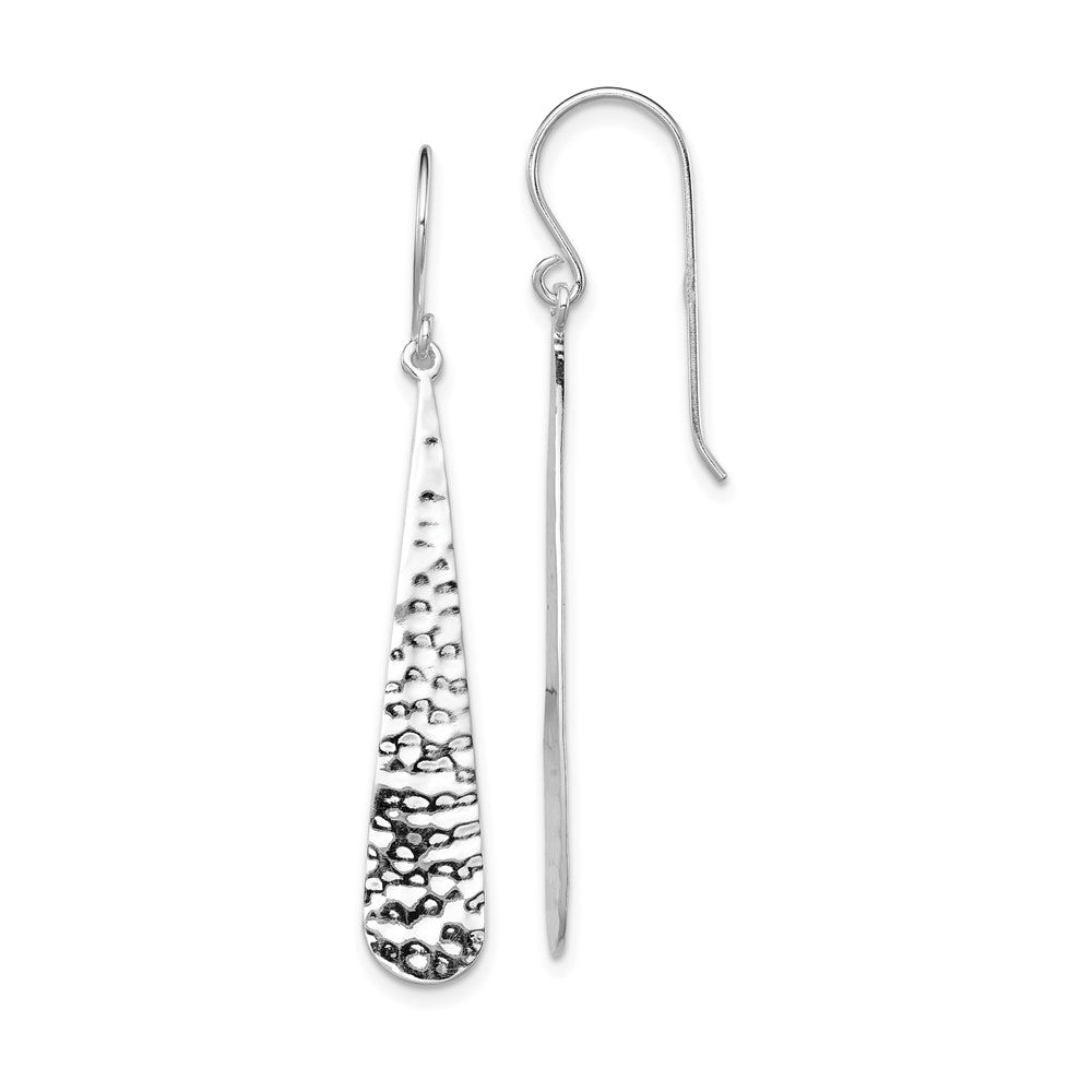 Rhodium-plated Sterling Silver Hammered Teardrop Dangle Earrings