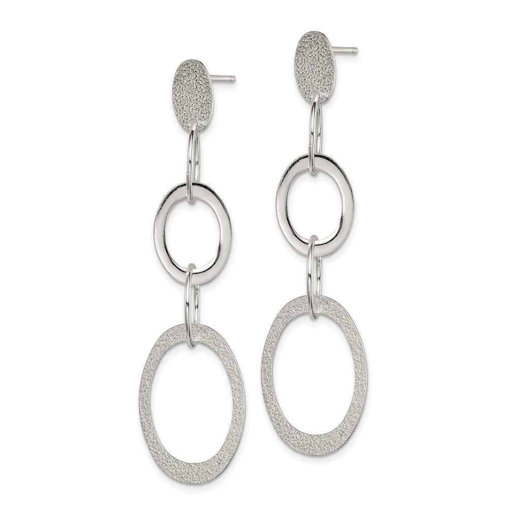 Sterling Silver Polished Textured Circle Oval Dangle Post Earrings