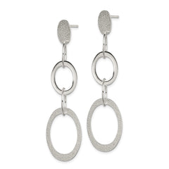 Sterling Silver Polished Textured Circle Oval Dangle Post Earrings