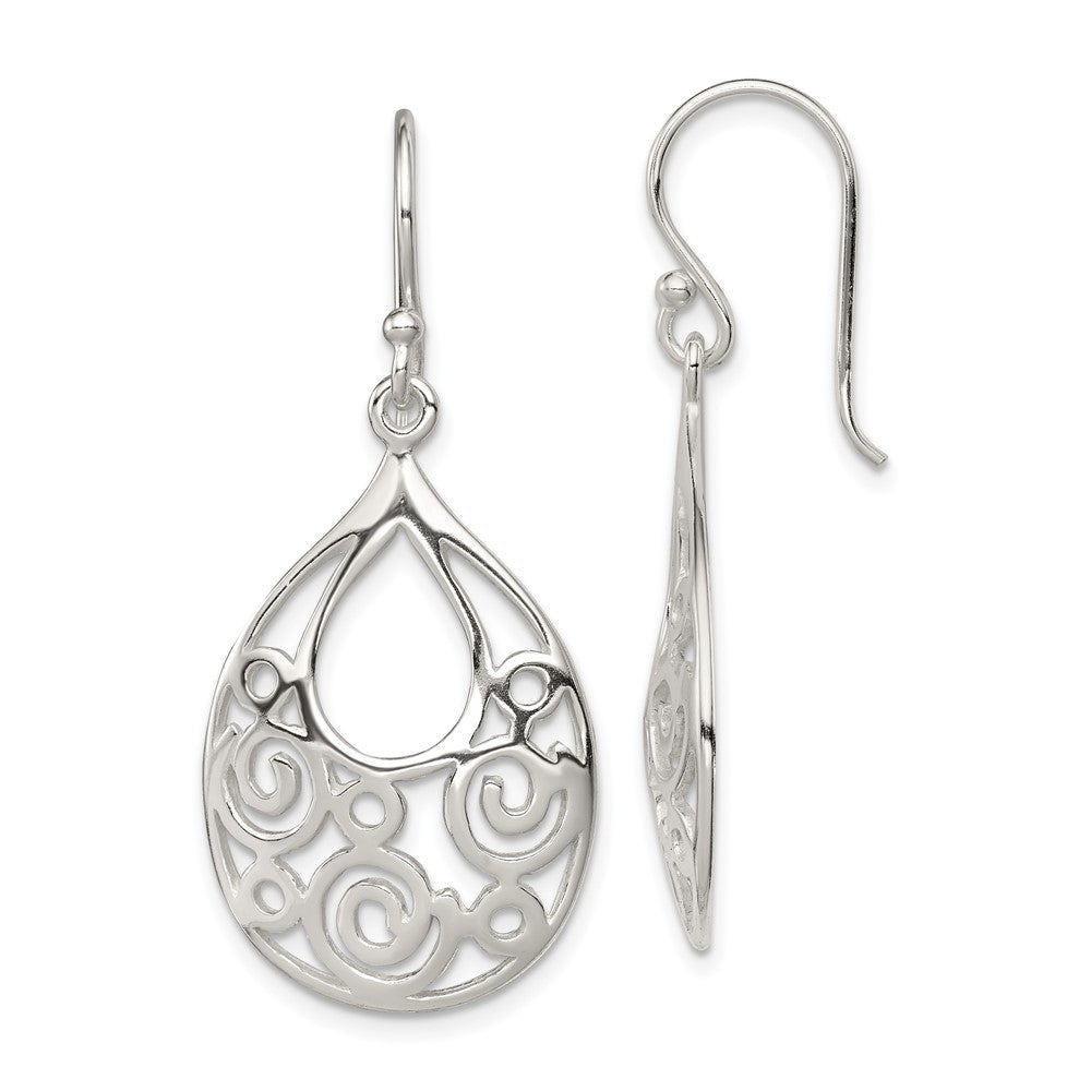 Sterling Silver Polished Oval Filigree Dangle Earrings
