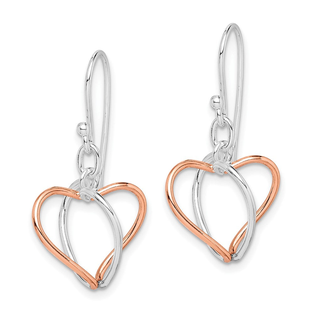 Sterling Silver & Rose Vermeil Heart Dangle Earrings