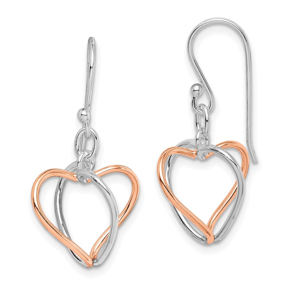 Sterling Silver & Rose Vermeil Heart Dangle Earrings