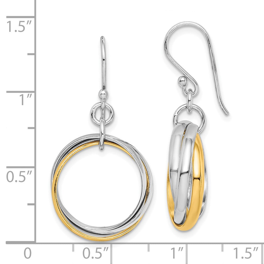 Yellow Gold-plated Sterling Silver Triple Circle Dangle Earrings