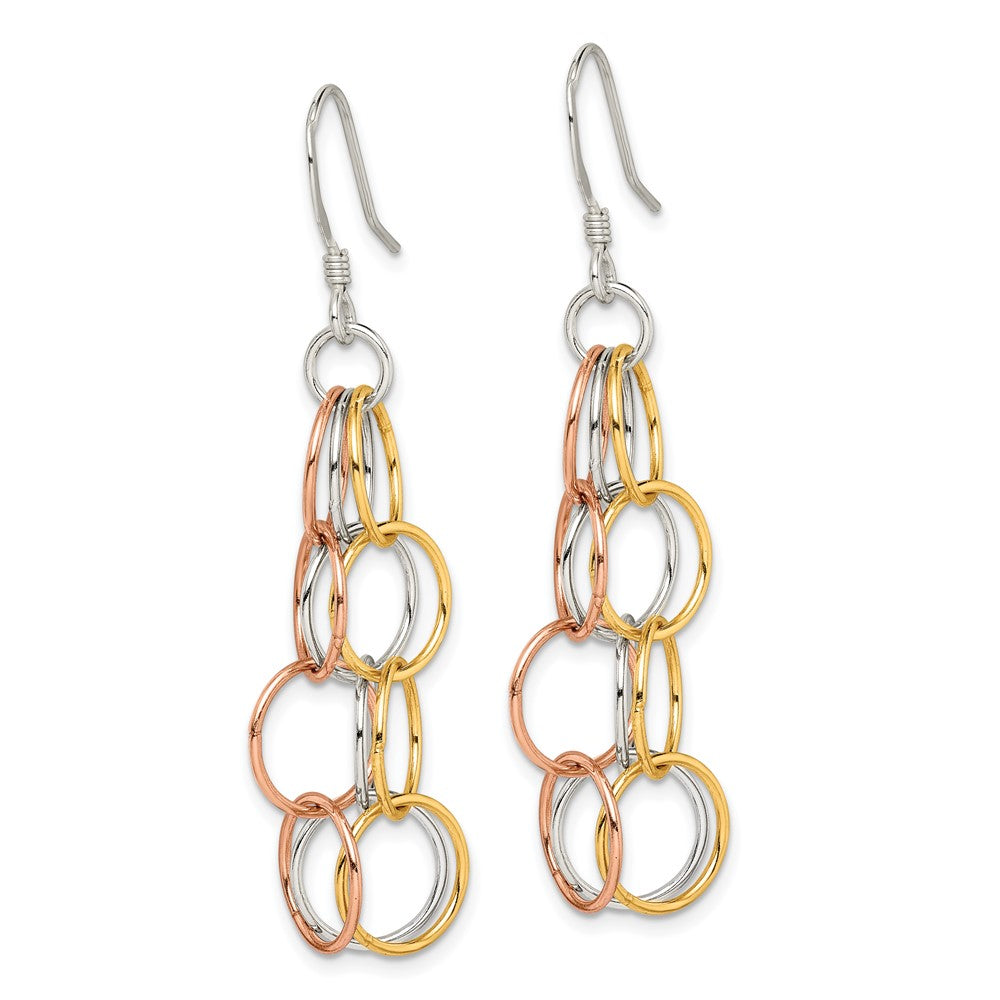 Sterling Silver Tri-color Vermeil Polished Dangle Earrings