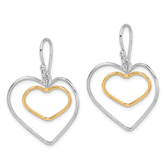 Yellow Gold-plated Sterling Silver Double Heart Wire Dangle Earrings