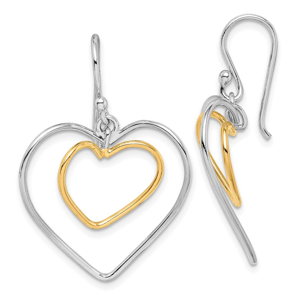 Yellow Gold-plated Sterling Silver Double Heart Wire Dangle Earrings