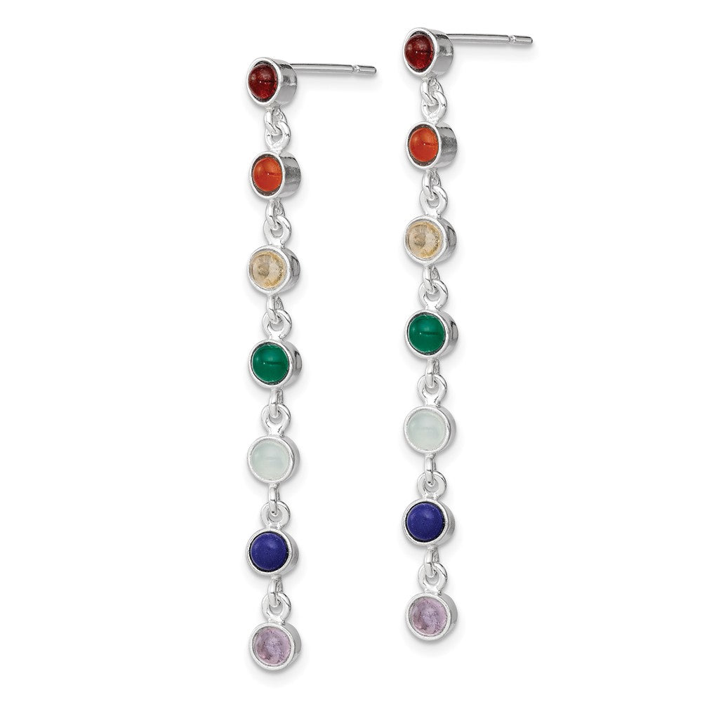 Rhodium-plated Sterling Silver Multicolor Quartz Dangle Post Earrings