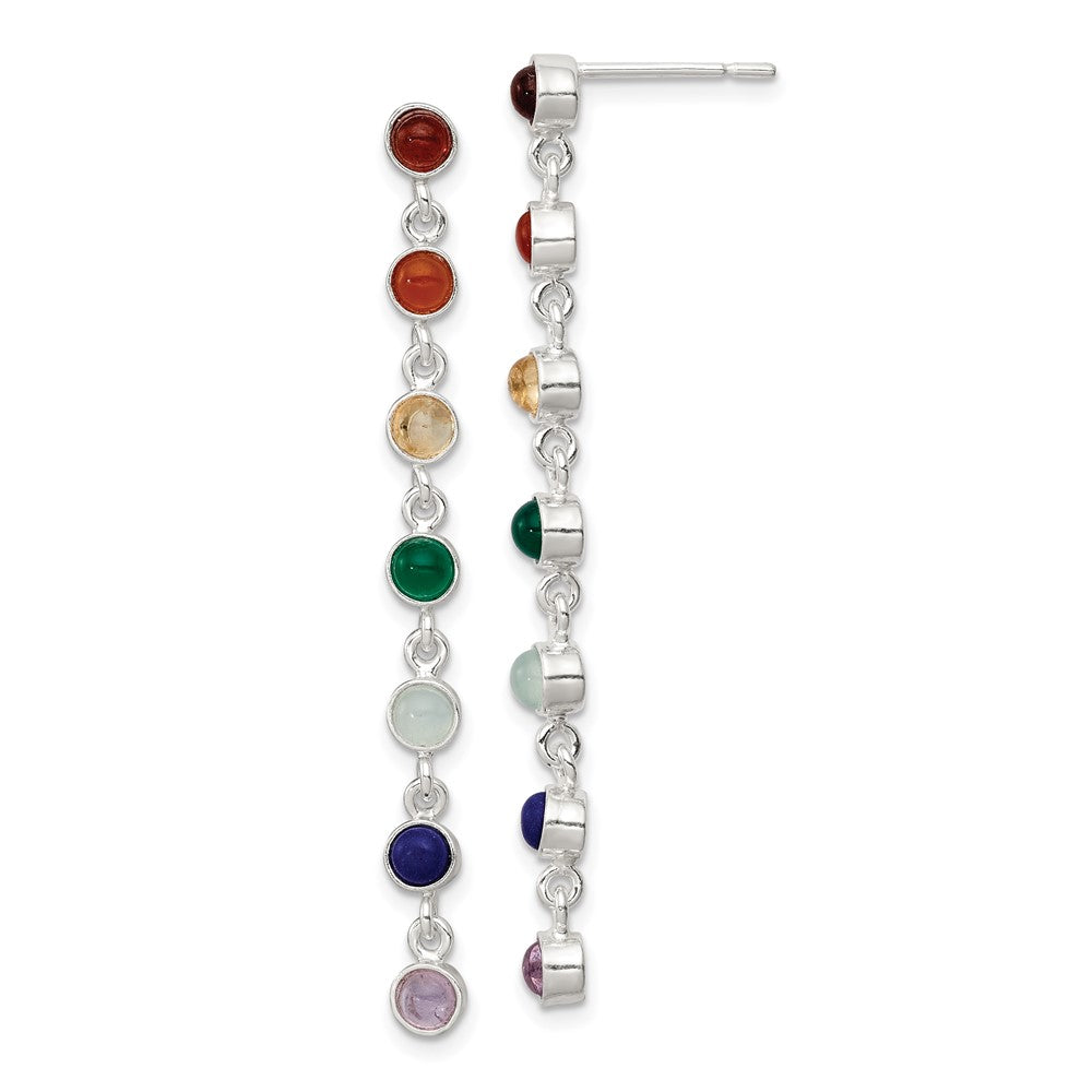 Rhodium-plated Sterling Silver Multicolor Quartz Dangle Post Earrings