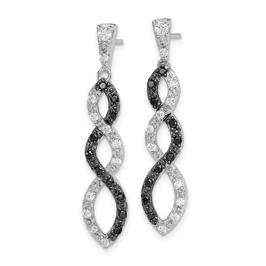 Sterling Silver Black Rhodium Black and White CZ Twisted Post Earrings