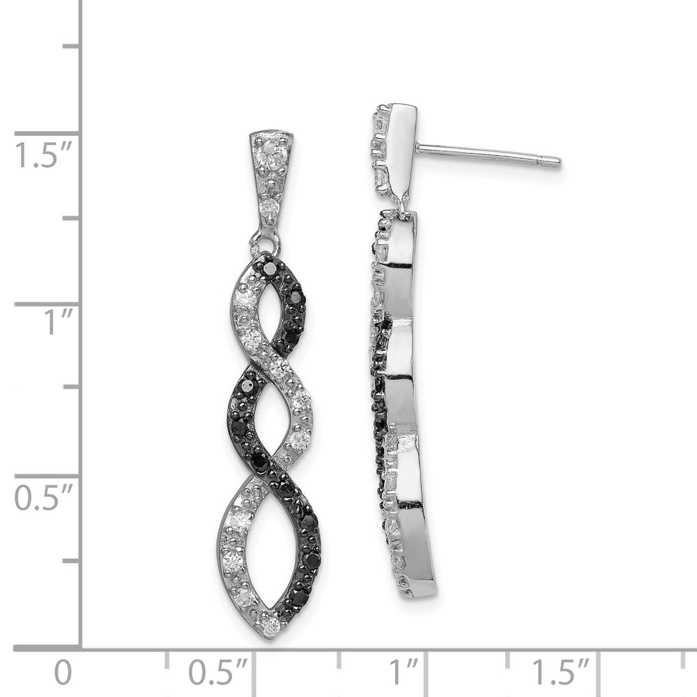 Sterling Silver Black Rhodium Black and White CZ Twisted Post Earrings