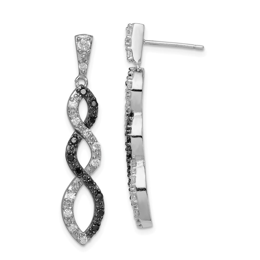 Sterling Silver Black Rhodium Black and White CZ Twisted Post Earrings