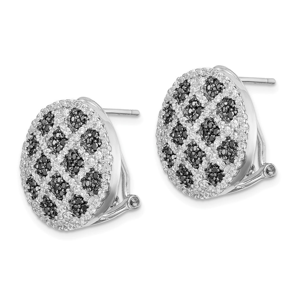 Sterling Silver Black and White CZ Round Omega Back Earrings