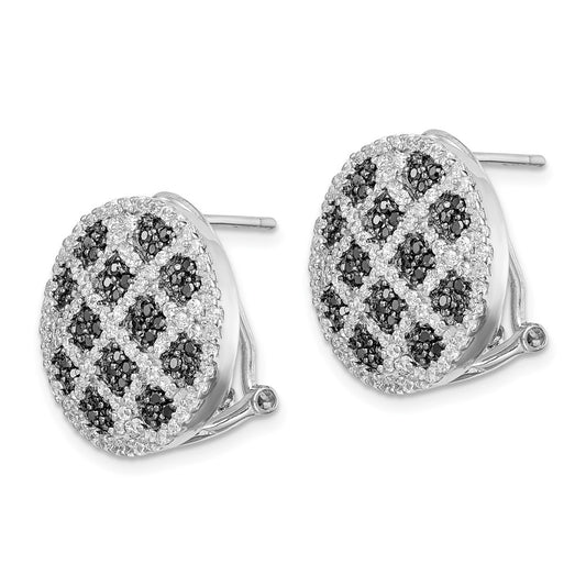 Sterling Silver Black and White CZ Round Omega Back Earrings